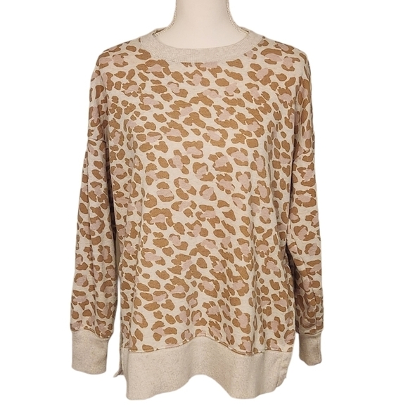 aerie Tops - Aerie Oversized Pullover Leopard Cheetah Print Sweatshirt Cream Brown Pink small